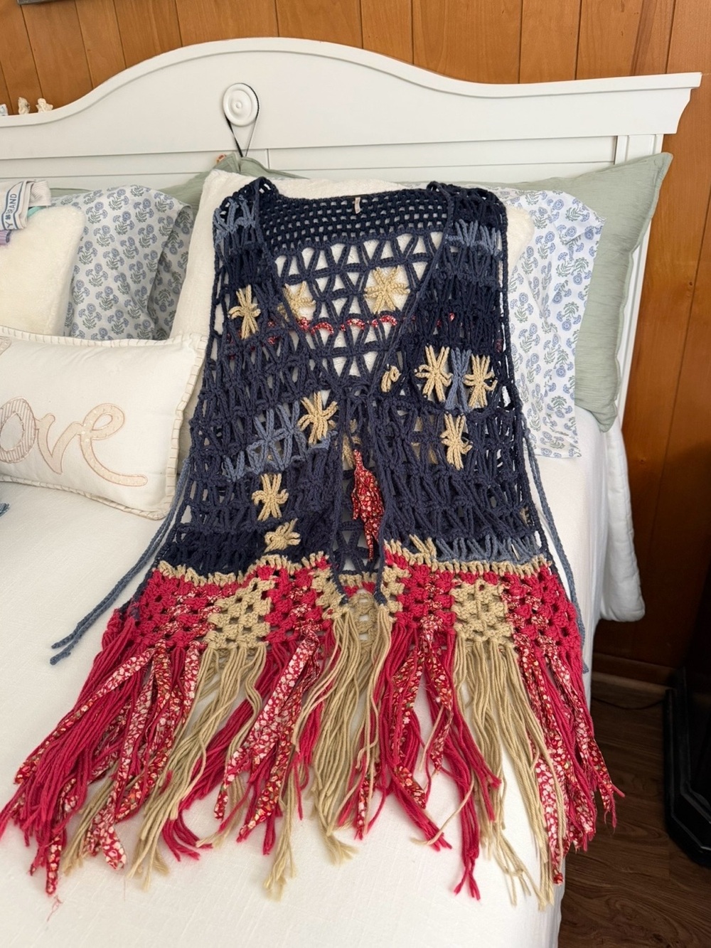 Free People American 🇺🇸 Dreaming Festival Boho Vest Blue Red Size ML - Picture 3 of 9
